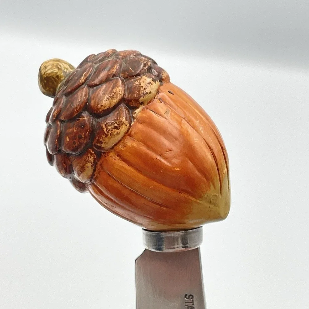 Vintage 2000s Autumn Harvest Cheese Spreaders Sunflower‎ Pumpkin Leaf Acorn Set